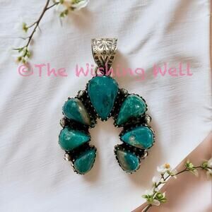 Green Kingman Turquoise Naja Pendant 1.5” Long Sterling Silver